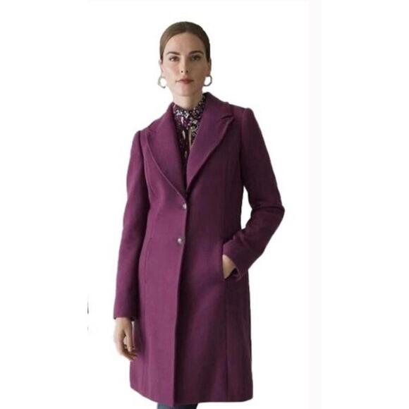 NWT White House Black Market Coat Womens Small Purple Removable Faux Fur Collar - Picture 2 of 16